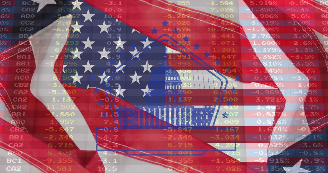 American Flag Overlaid with Financial Data Symbols - Free Images, Stock Photos and Pictures on Pikwizard.com