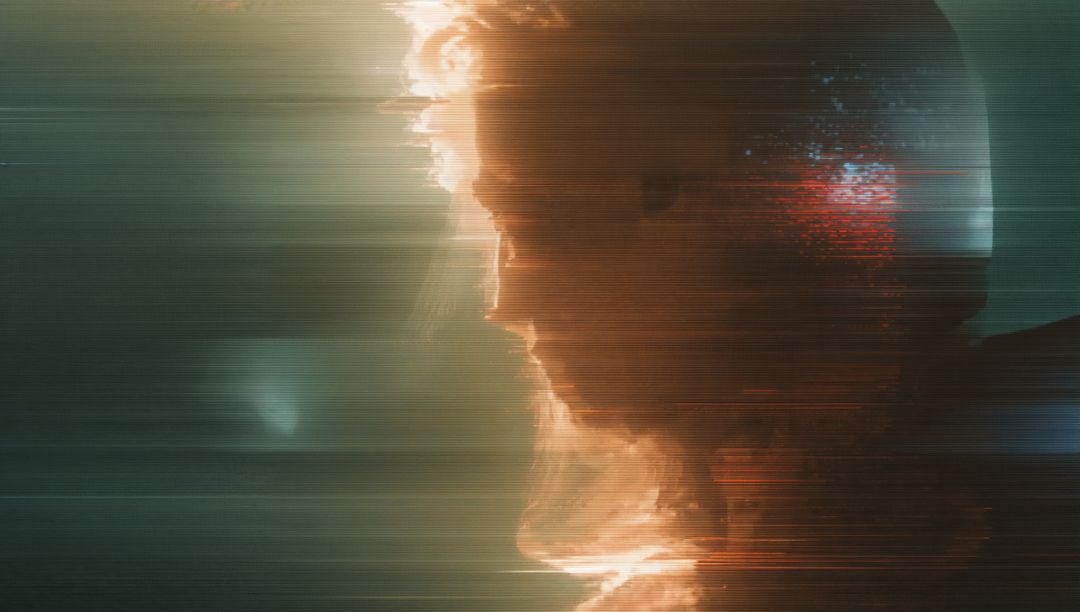 Futuristic Portrait in Digital Projection with Glitch Art