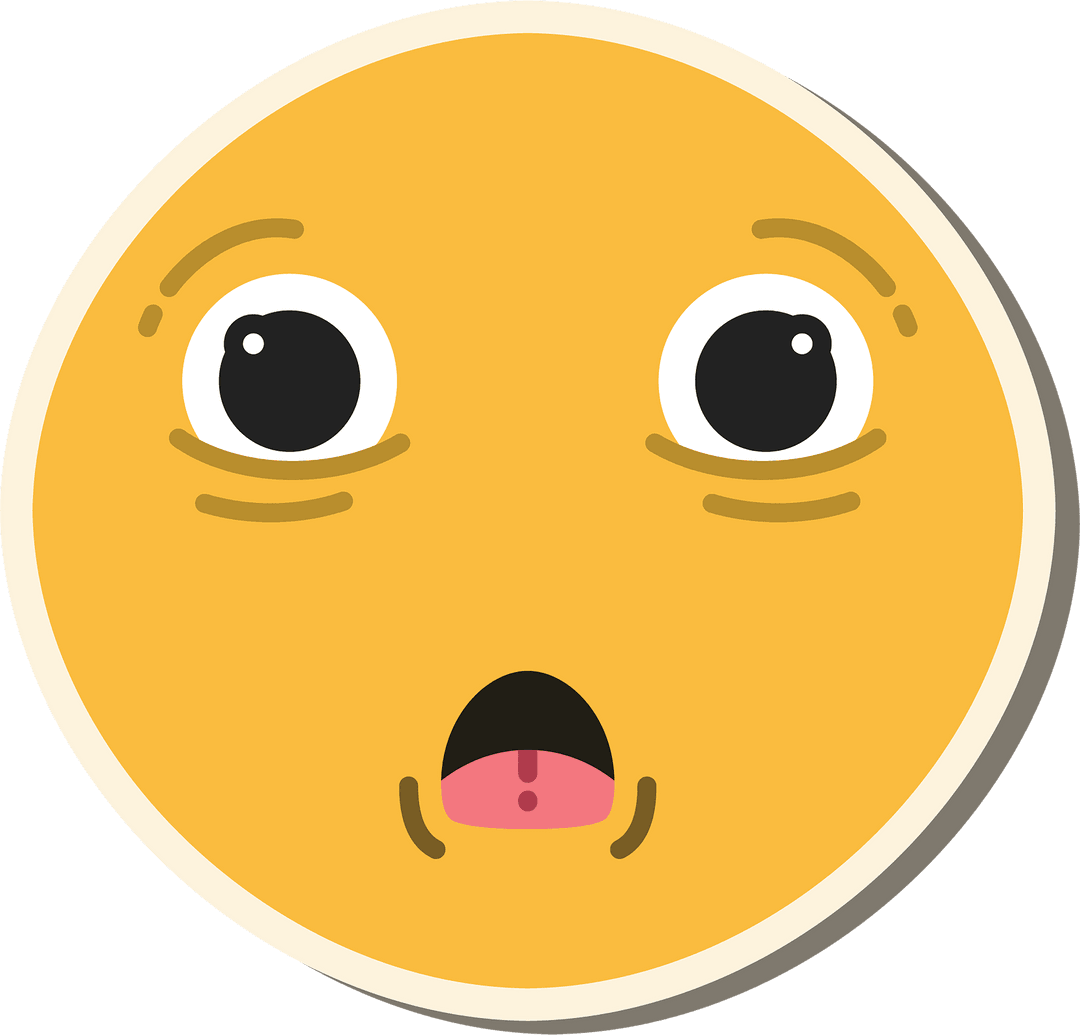 Surprised Yellow Emoji on Transparent Background