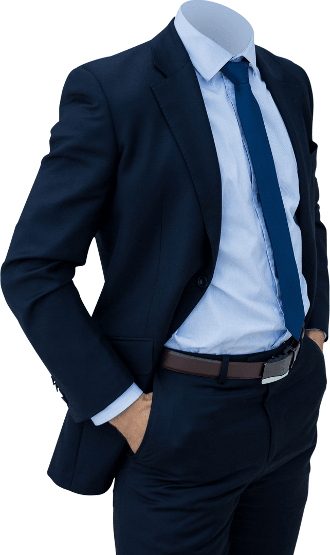 Transparent Headless Businessman in Suit with Hands in Pockets