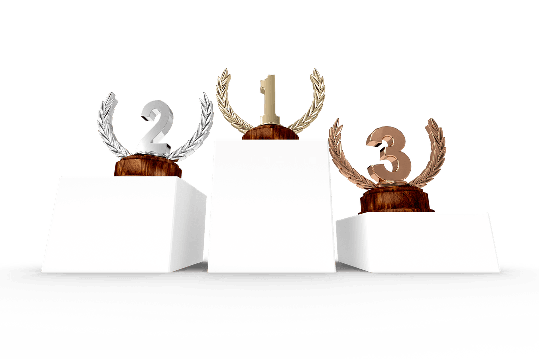 Transparent Award Podium with Gold, Silver, Bronze Numbers