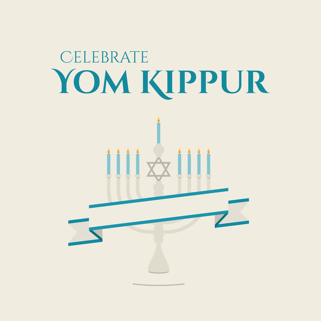 Yom Kippur Celebration Illustration with Menorah and Ribbon