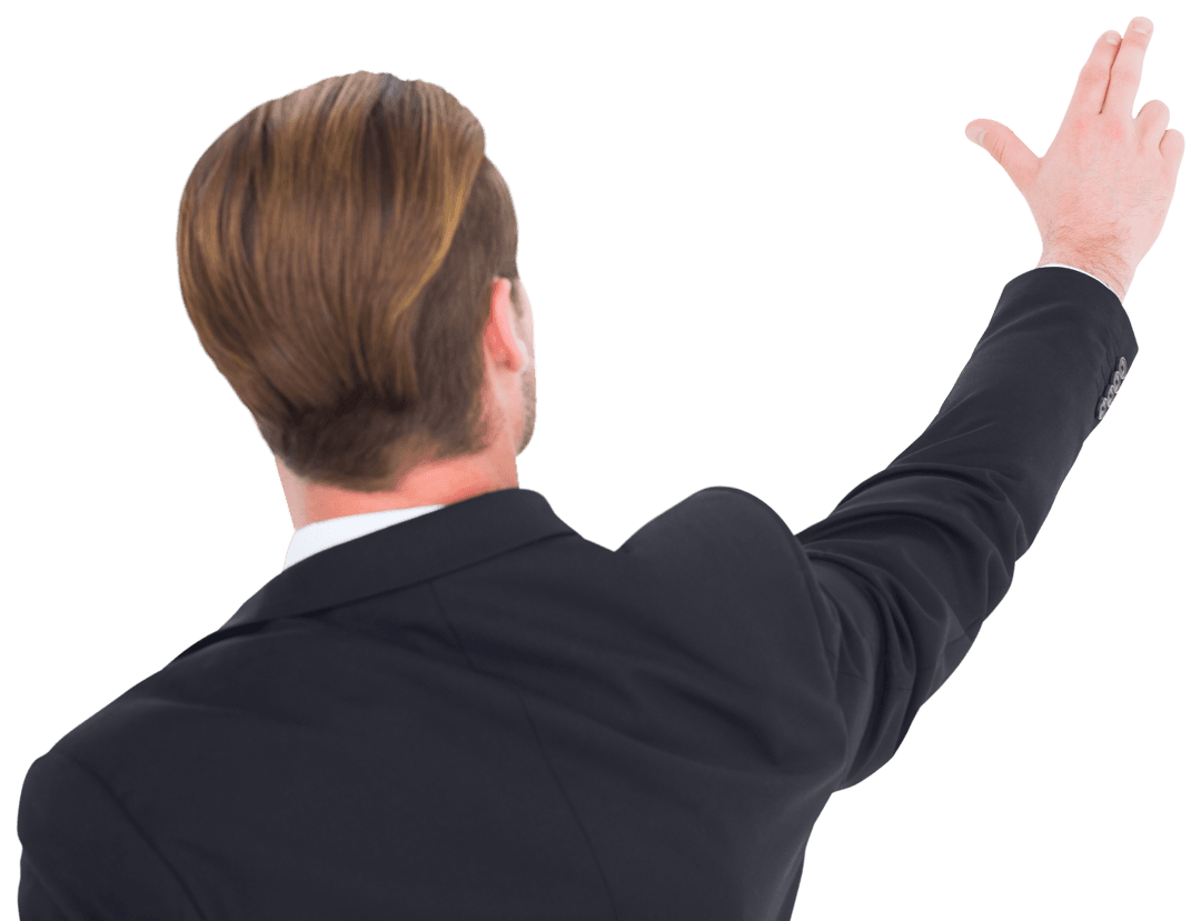 Rear View of Businessman Pointing with Transparent Background