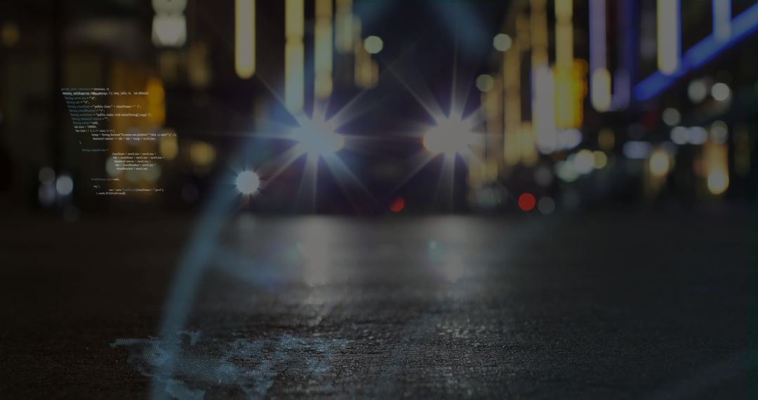 Futuristic Data Processing Overlay with Night City Traffic