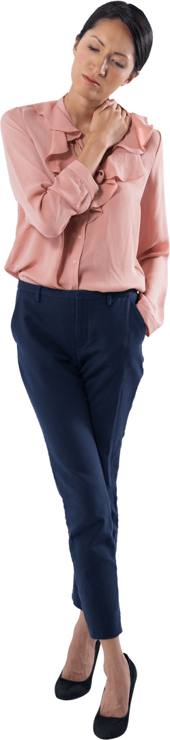 Female Executive Transparent Background with Shoulder Pain Expression