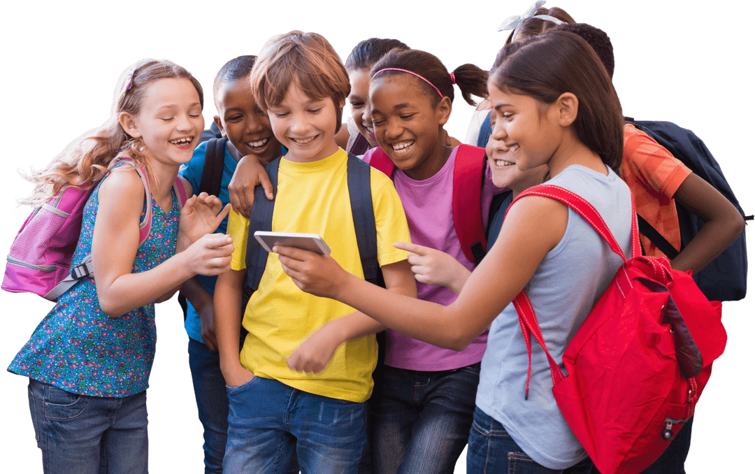 Transparent Group of Diverse Kids Enjoying Smartphone Together