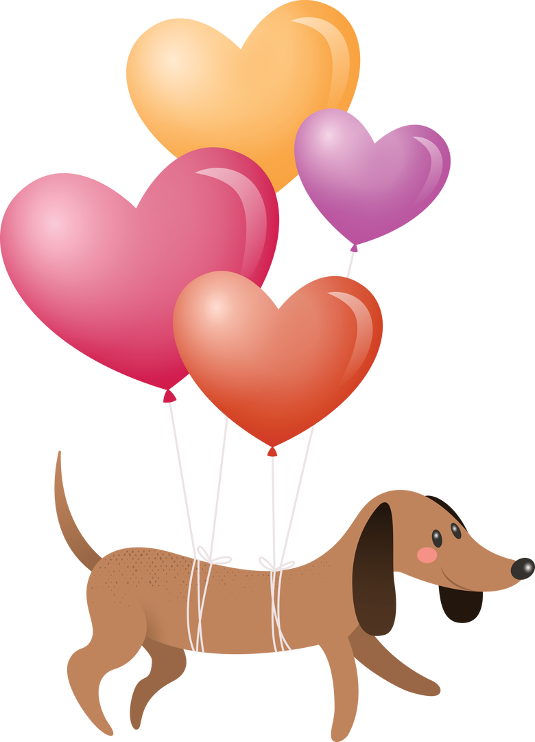 Cute Dog Floating with Heart Balloons On Transparent Background - Download Free Stock Images Pikwizard.com