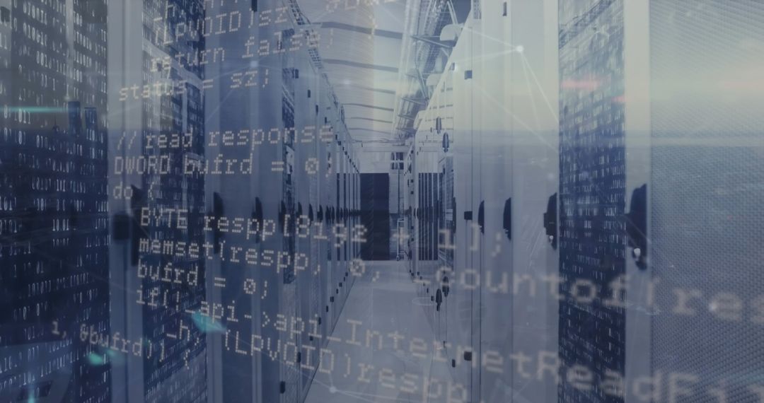 Overlay of Data Processing on Modern Server Room