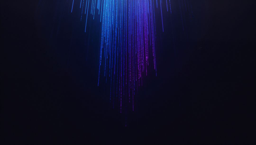 Digital Waterfall with Cascading Light Streams in Blue and Purple Gradients