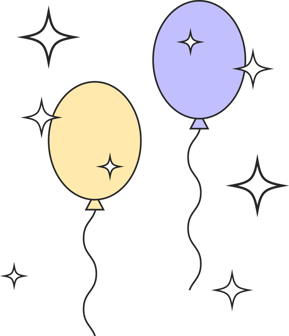 Colorful Balloons and Sparkling Stars on Transparent Background