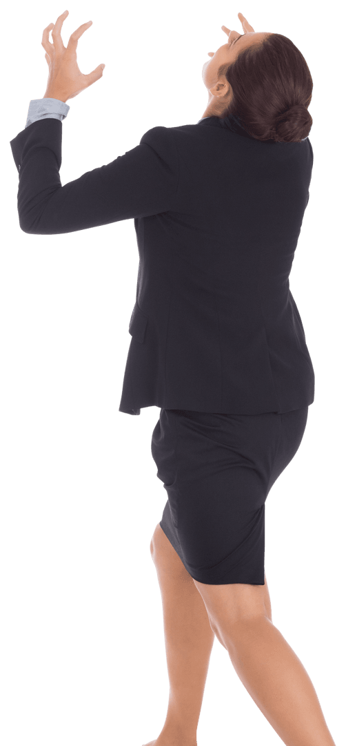 Transparent Furious Businesswoman Looking Up Back View
