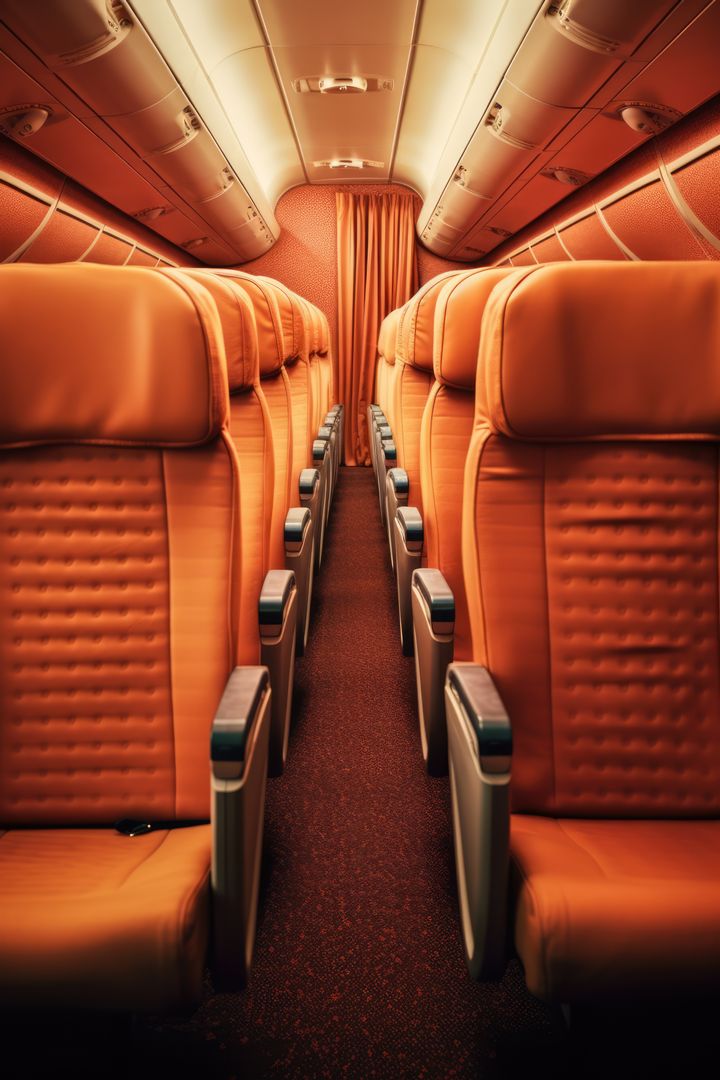 Empty Economy Class Airplane Cabin with Orange Seats on Commercial Flight - Free Images, Stock Photos and Pictures on Pikwizard.com