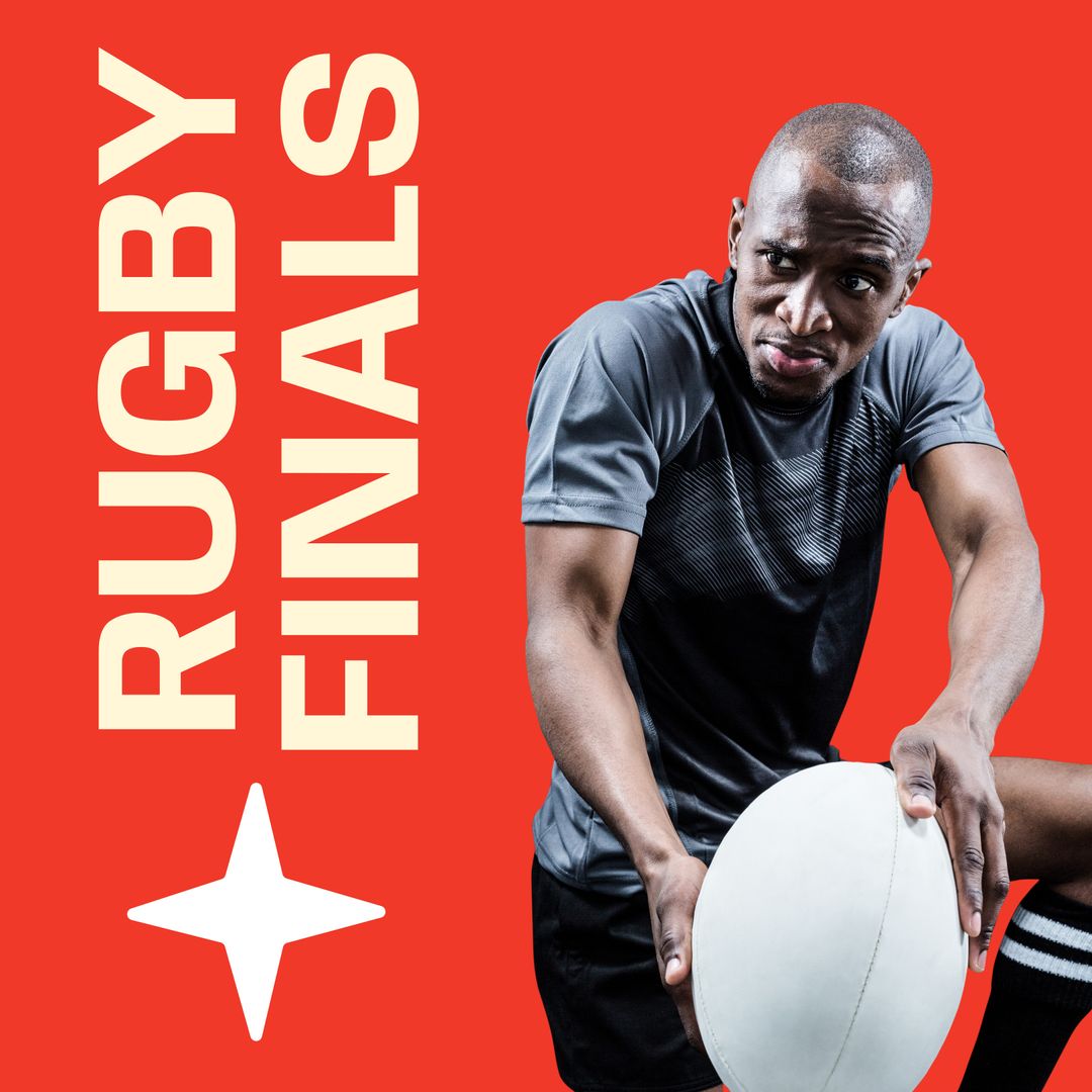Rugby Finals Promotion with Focused Athlete on Red Background