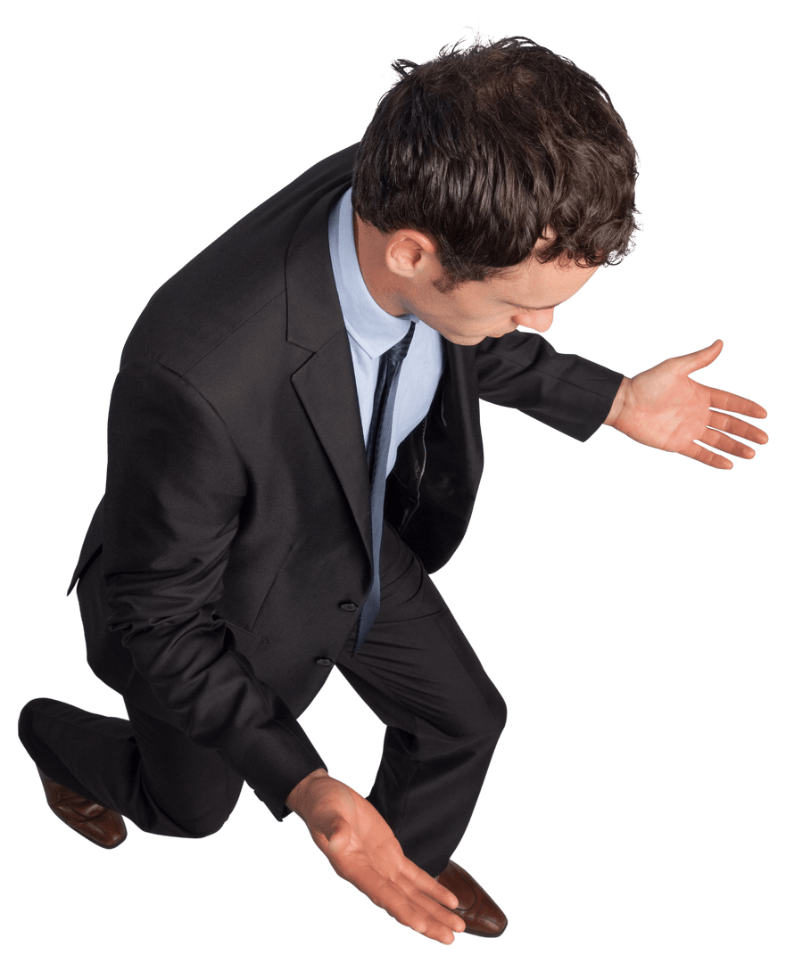 Transparent Businessman With Outstretched Arms in Discussion Pose