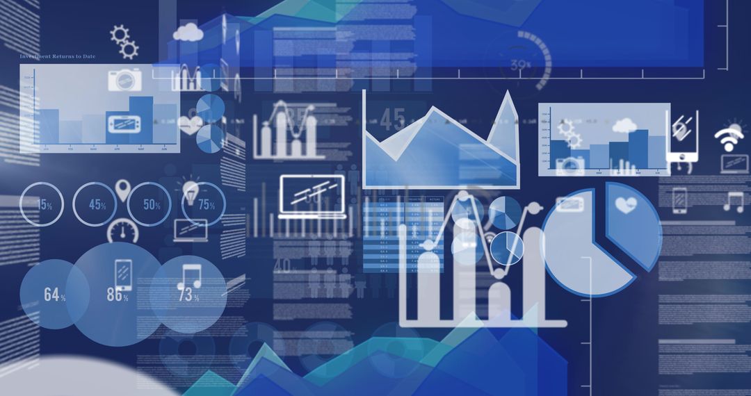 Abstract Analytical Data Visualizations on Blue Background