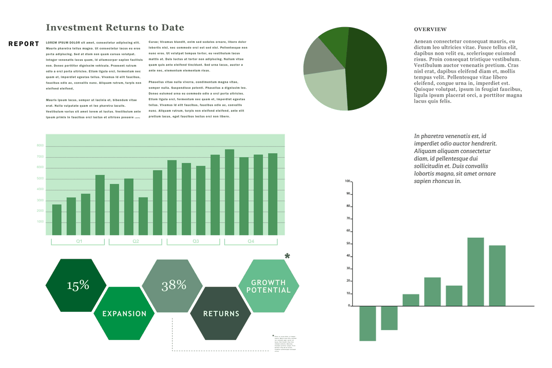 Green Infographic with Graphs on Transparent Background for Business Illustration