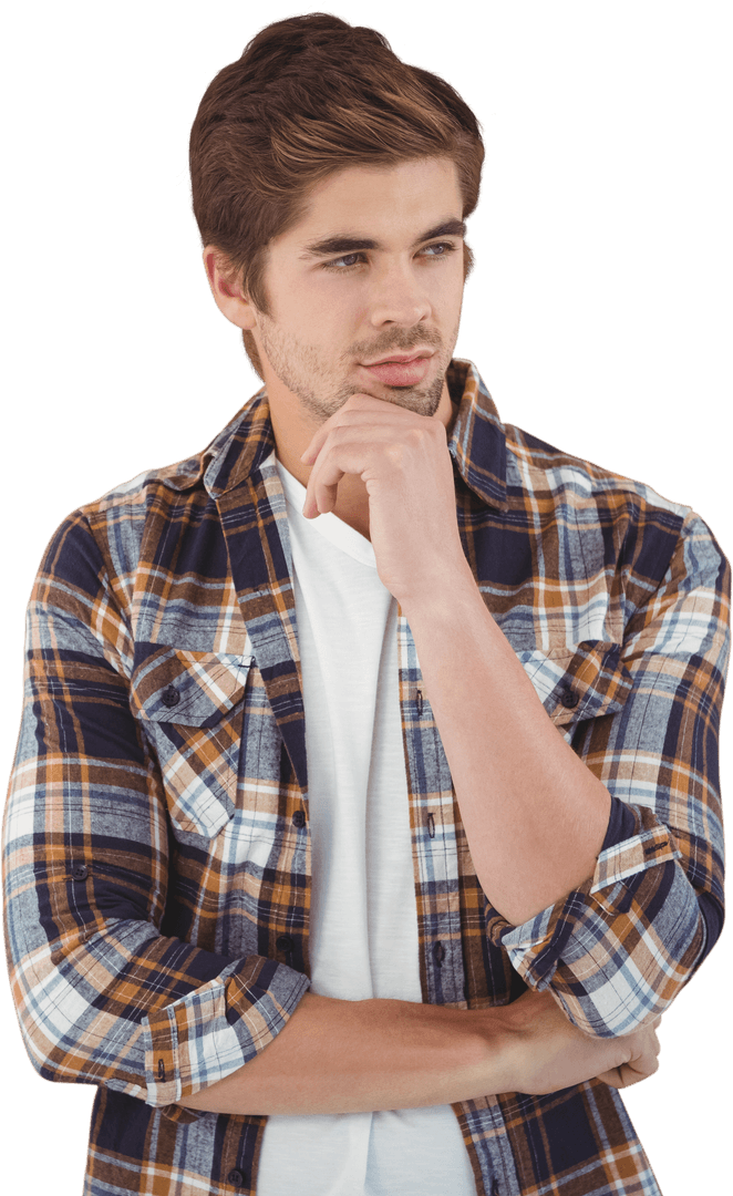 Confident Man Contemplating Decision with Transparent Background