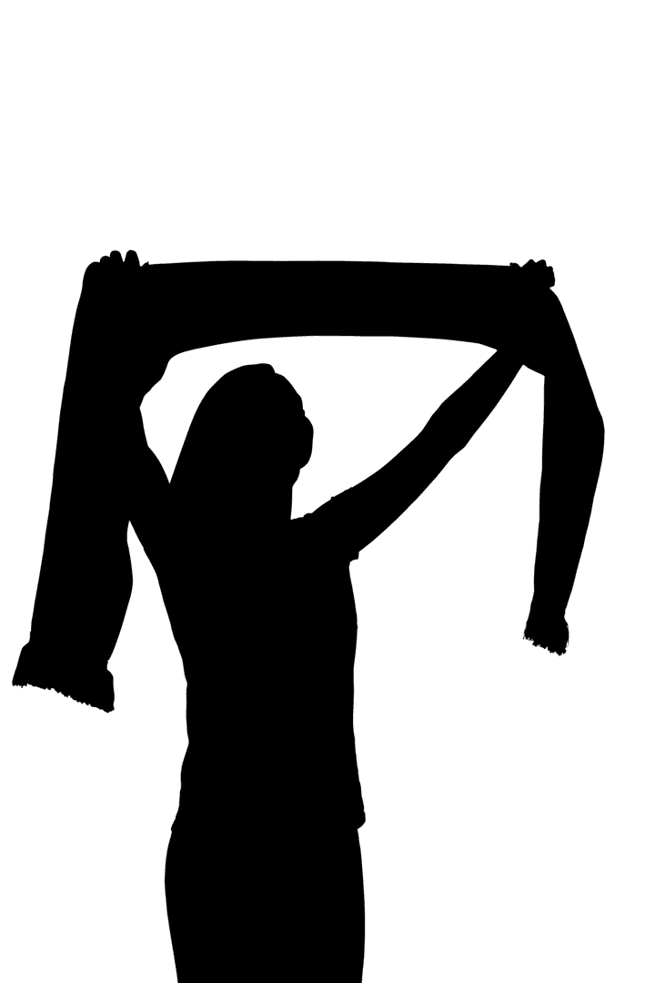 Dynamic Silhouette of Woman with Scarf on Transparent Background