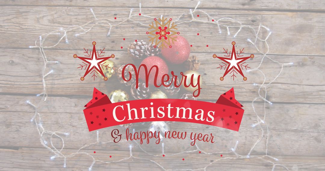 Festive Christmas and New Year Greeting with Baubles and Lights