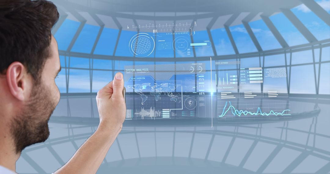 Man Interacting with Virtual Augmented Reality Dashboard