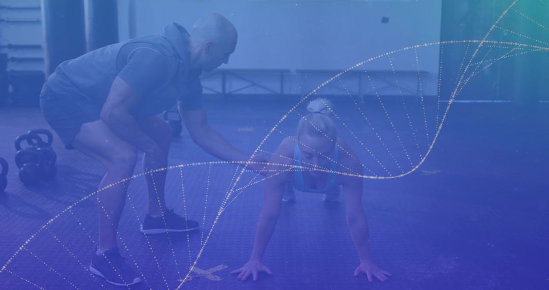 Personal Trainer Guiding Client in Push-Up Routine