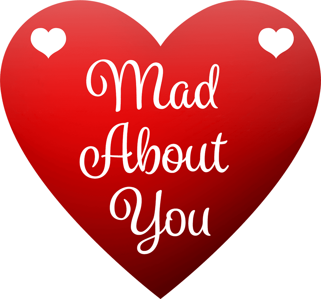 Romantic Red Heart With 'Mad About You' Text on Transparent Background