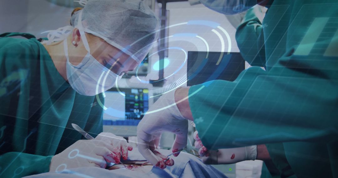 Surgeons in Operation Using Modern Technology in Operating Room