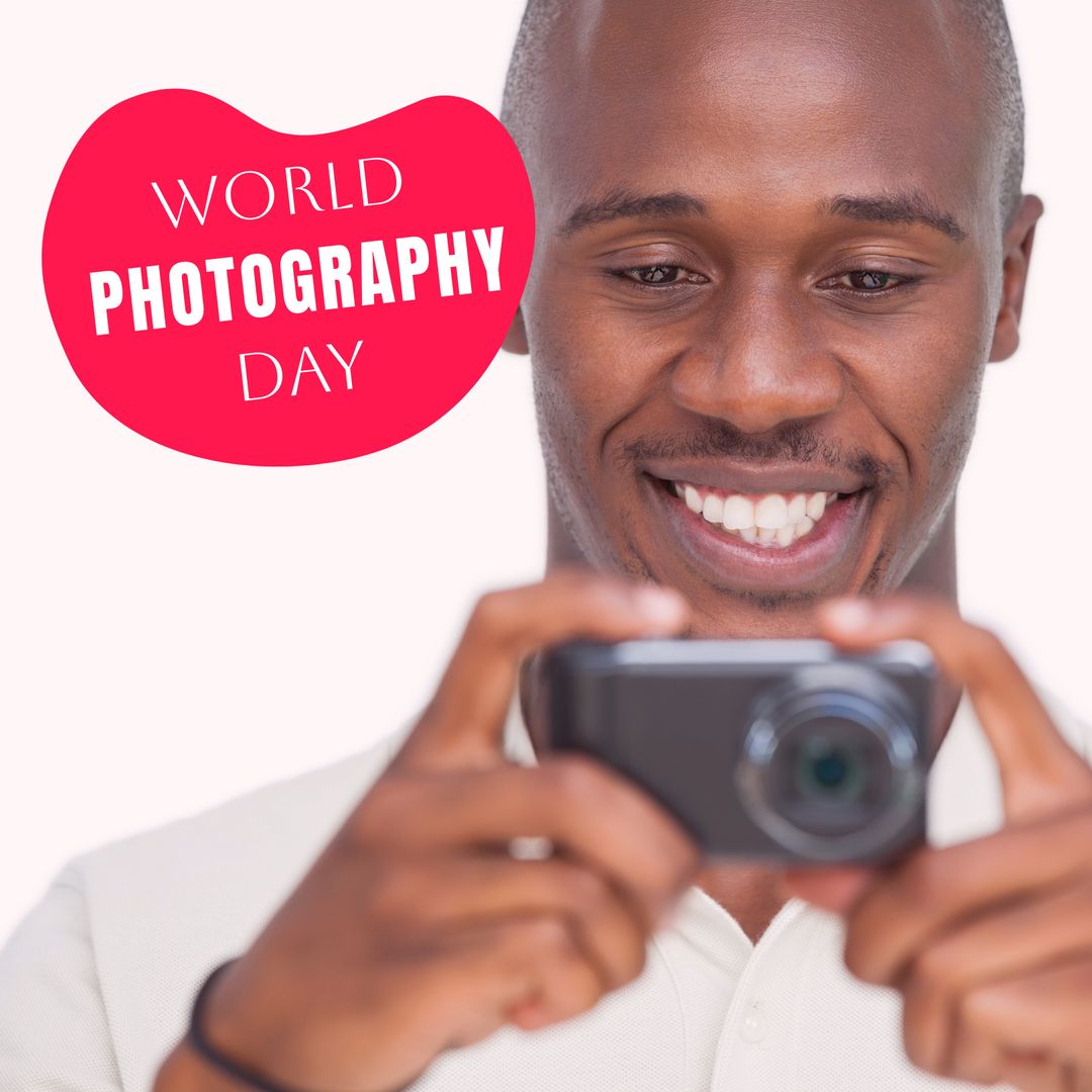 Celebrating World Photography Day with Happy Enthusiast Using Camera