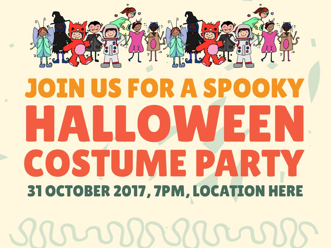 Halloween Costume Party Invitation Flyer with Colorful Characters