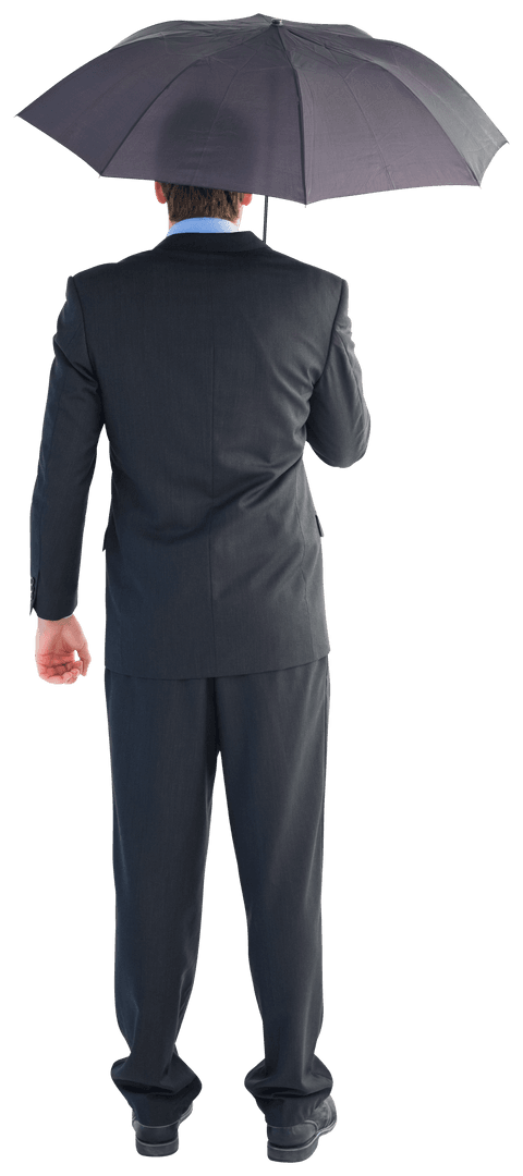 Rear View Businessman Transparent Background Umbrella Isolation