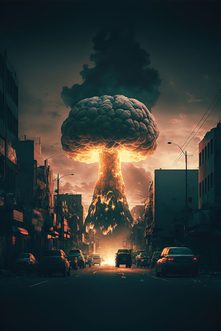 Apocalyptic Urban Scene with Exploding Mushroom Cloud - Free Images, Stock Photos and Pictures on Pikwizard.com