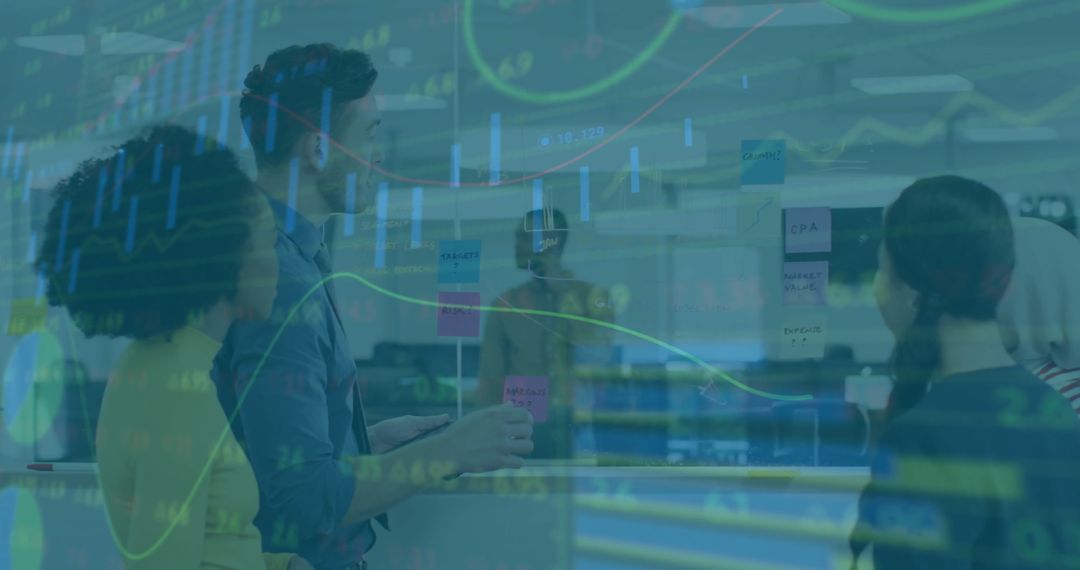 Financial Data Processes with a Diverse Team Meeting in Modern Office