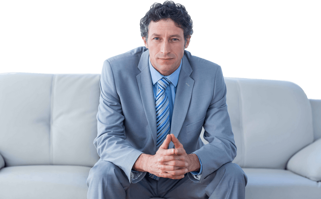 Confident Businessman Sitting on Transparent Background Sofa