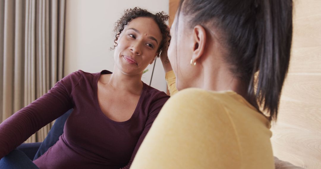 Two Women Having a Heartfelt Conversation at Home - Free Images, Stock Photos and Pictures on Pikwizard.com