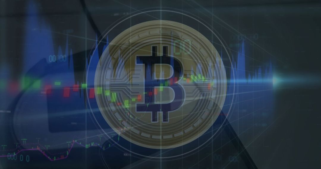 Bitcoin Symbol with Stock Market Data Visualization in Office