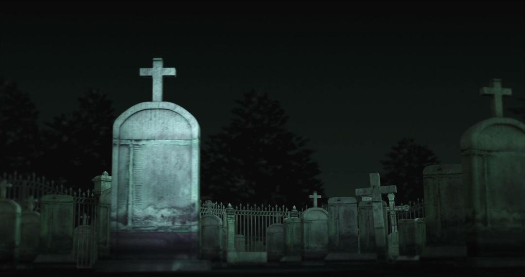 Mysterious Nighttime Cemetery With Shadows
