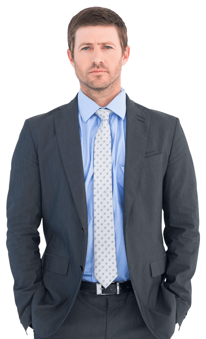 Confident Businessman Posing in Suit on Transparent Background