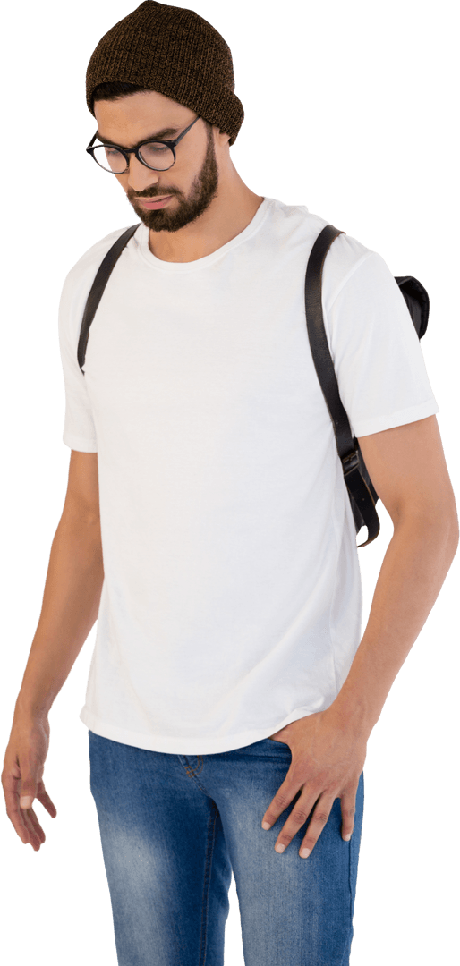 Serious Latino Man in Cap on Transparent Background