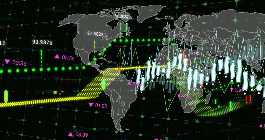 Dynamic Global Financial Data Visualization Over World Map