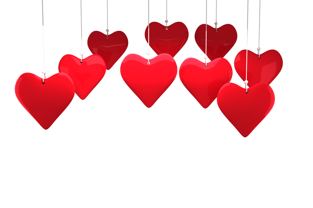 Floating Red Hearts on Transparent Background for Romance Themes