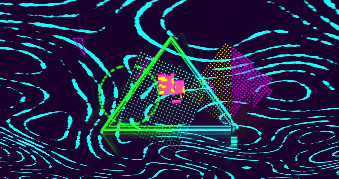 Abstract Neon Shapes with Vibrant Wave Patterns on Black