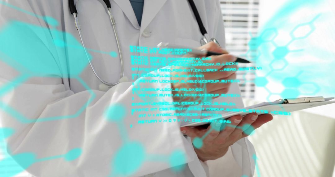 Doctor Engaged with Scientific Data on Digital Interface