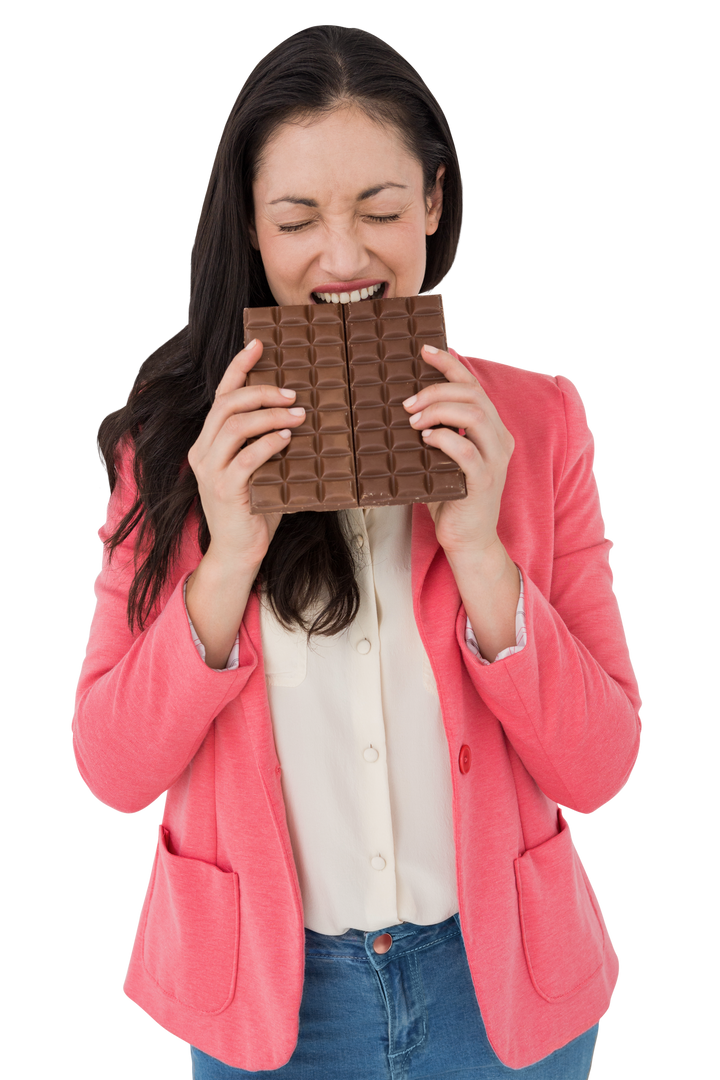 Woman Biting Bar of Chocolate in Transparent Background - Download Free Stock Images Pikwizard.com