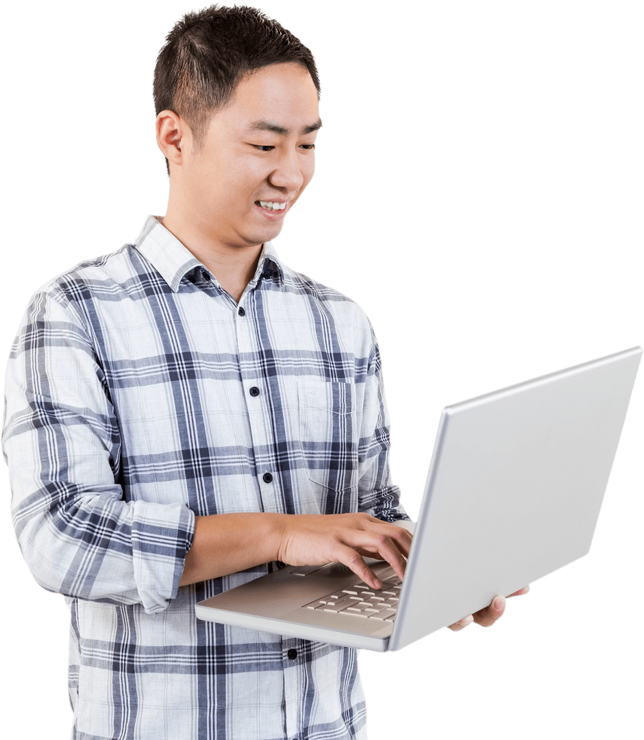 Smiling Man Using Laptop Transparent background