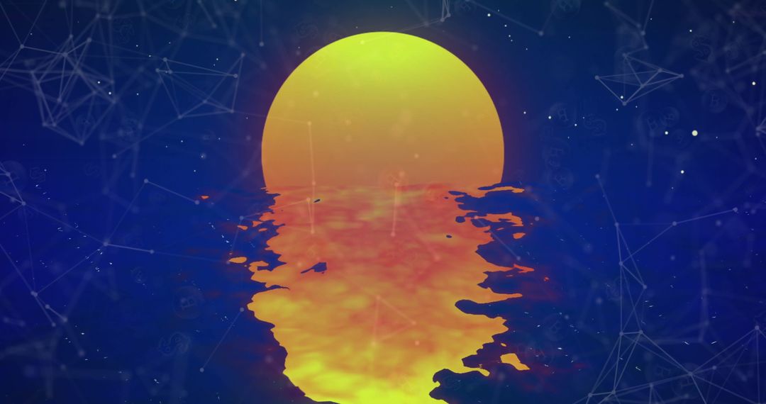 Cryptocurrency Network Overlay on Digital Sunset Scene