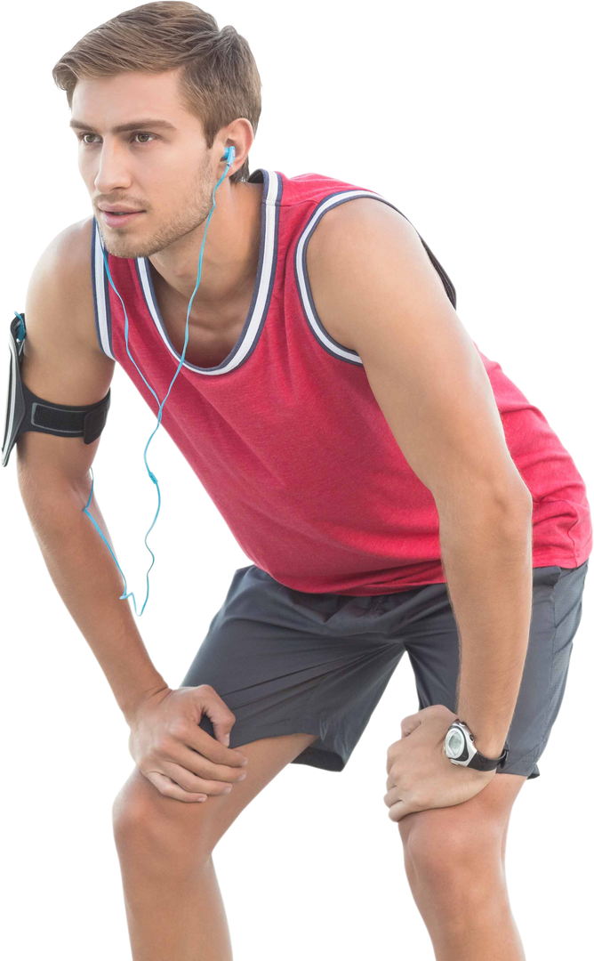 Caucasian Sportsman Standing Focused with Headphones Transparent - Download Free Stock Images Pikwizard.com