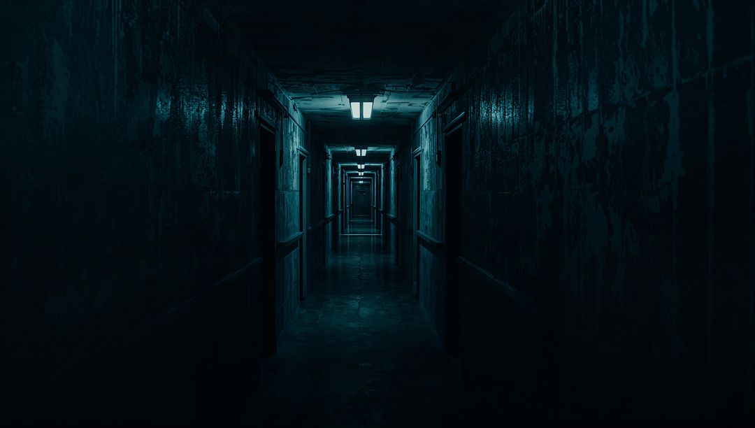 Desolate Corridor with Dim Fluorescent Lighting