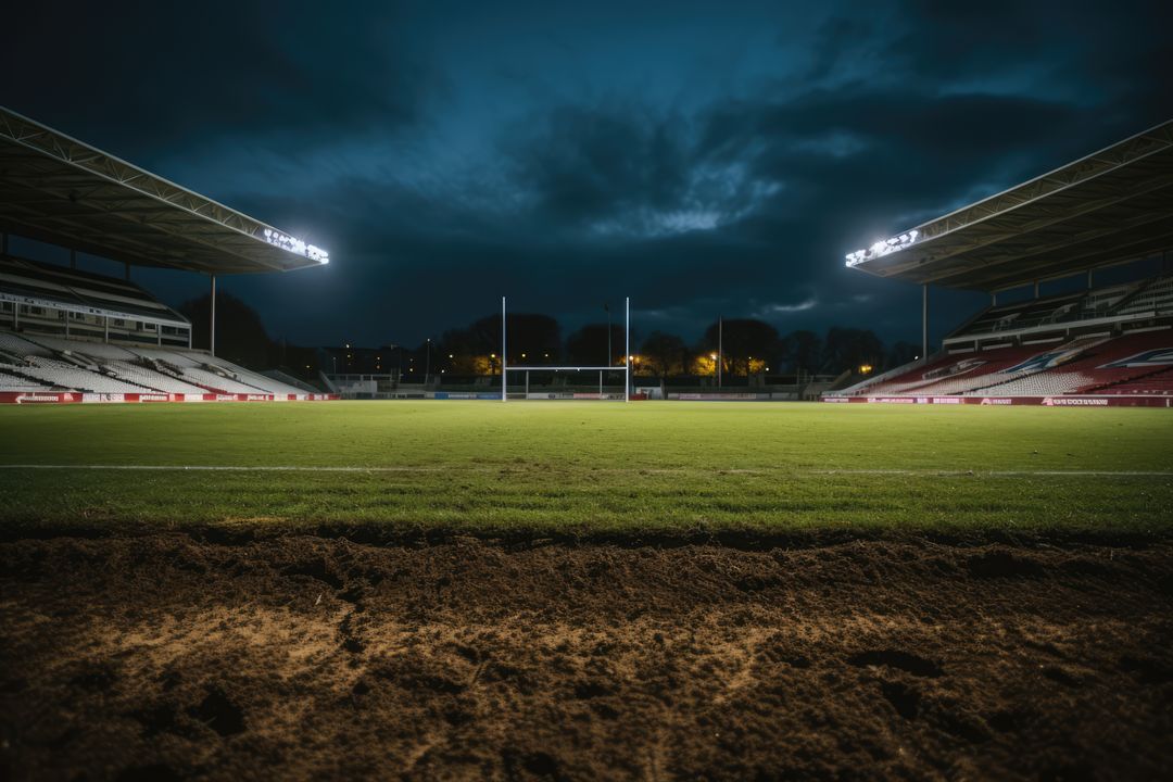 Empty sports stadium with rugby field and goal, created using generative ai technology - Free Images, Stock Photos and Pictures on Pikwizard.com