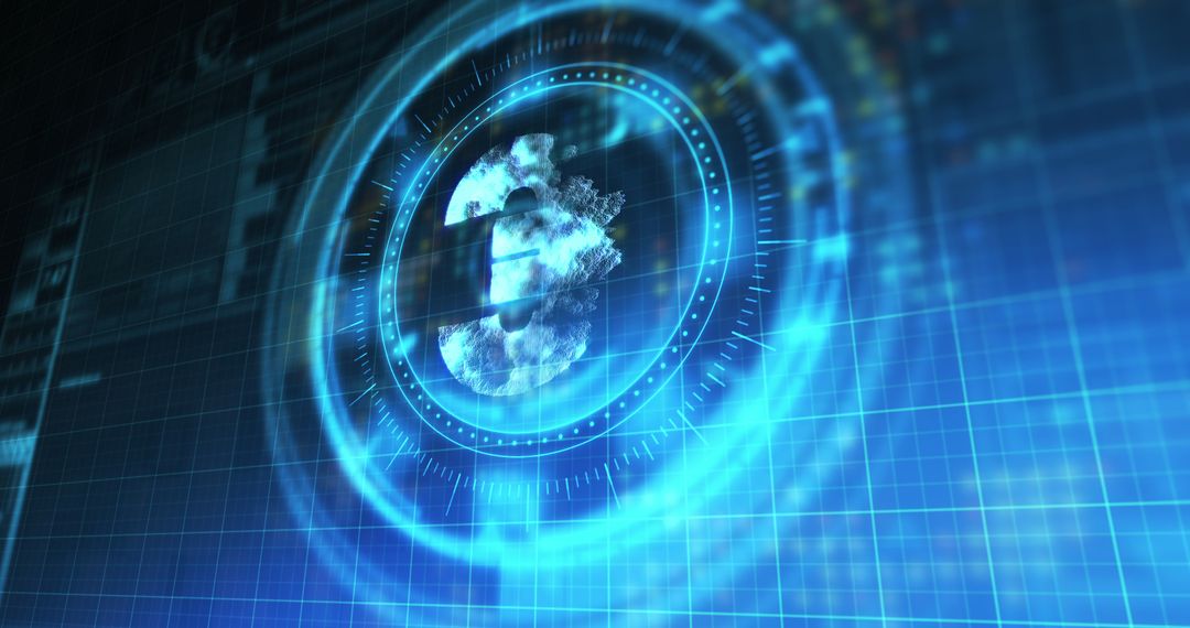 Euro Symbol with Digital Processing Circle over Grid Background