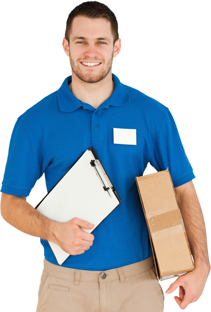 Transparent Image of Delivery Service Worker Smiling While Holding Package - Download Free Stock Images Pikwizard.com